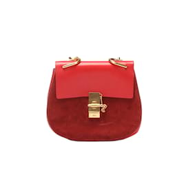 Chloé-Chloe Leather & Suede Mini Drew Crossbody Bag Suede Crossbody Bag in Good condition-Red