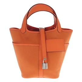 Hermès-Serratura Picotin in tela 18-Arancione