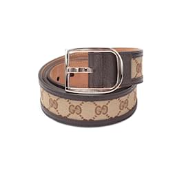 Gucci-Cinturón de piel y lona con GG 449716-Castaño