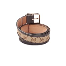 Gucci-GG Canvas & Leather Belt 449716-Brown