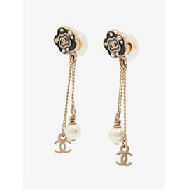 Chanel-Gold CC floral pearl-drop earrings-Golden