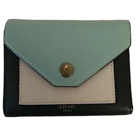 Céline-Céline-Geldbörse aus grünem, dreifarbigem, glattem Kalbsleder-Grün