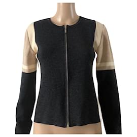 Chanel-Chanel jacket in gray wool with beige inserts-Multiple colors