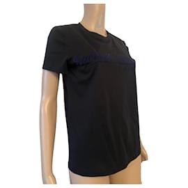 Chanel-Black Chanel t-shirt with “Gabrielle Chanel Coco” inscription in blue velvet-Black