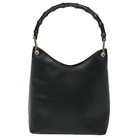 Gucci-GUCCI Bamboo Shoulder Bag Leather Black Auth 54916-Black