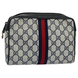 Gucci-GUCCI GG Canvas Sherry Line Clutch Bag Red Navy gray 14.014.3553 Auth yk8501-Red,Grey,Navy blue