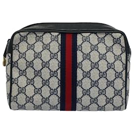 Gucci-GUCCI GG Canvas Sherry Line Clutch Bag Red Navy gray 14.014.3553 Auth yk8501-Red,Grey,Navy blue