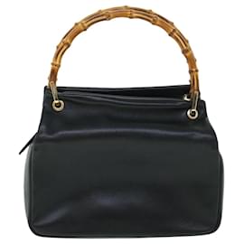 Gucci-GUCCI Bamboo Hand Bag Leather Black Auth 54902-Black
