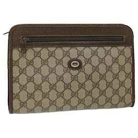 Gucci-GUCCI GG Canvas Clutch Bag PVC Leather Beige Brown 014 123 6053 Auth bs8482-Brown,Beige