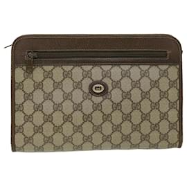 Gucci-GUCCI GG Canvas Clutch Bag PVC Leather Beige Brown 014 123 6053 Auth bs8482-Brown,Beige