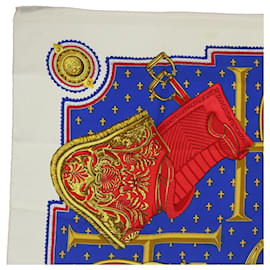 Hermès-HERMES CARRE 90 SELLES A HOUSSE Scarf Silk White Red blue Auth 54052-White,Red,Blue