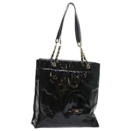 Chanel-CHANEL Chain Shoulder Bag Patent Leather Black CC Auth bs8351-Black