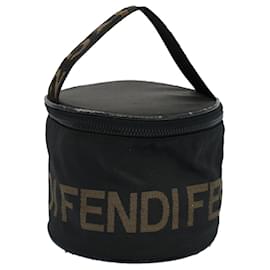 Fendi-FENDI Vanity Cosmetic Pouch Canvas Black Auth 54858-Black