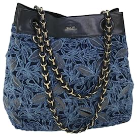 Bally-BALLY Chain Shoulder Bag Canvas Blue Auth bs8267-Blue
