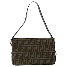 Fendi-FENDI Zucca Canvas Mamma Baguette Shoulder Bag Black Brown Auth 54960-Brown,Black
