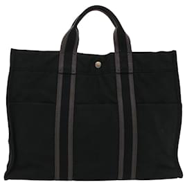 Hermès-HERMES Fourre Tout MM Hand Bag Canvas Black Auth bs8299-Black