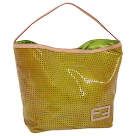 Fendi-FENDI punching Hand Bag Patent leather Yellow Auth yk8587-Yellow