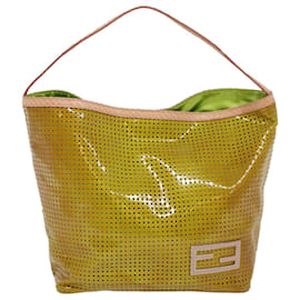 Fendi-FENDI punching Hand Bag Patent leather Yellow Auth yk8587-Yellow