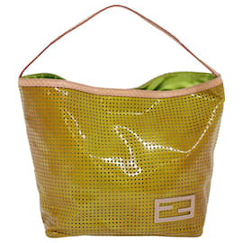 Fendi-FENDI punching Hand Bag Cuir verni Jaune Auth yk8587-Jaune