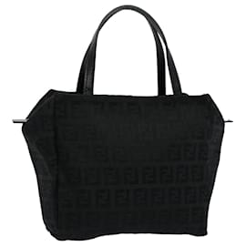 Fendi-FENDI Zucchino Canvas Hand Bag Black Auth yk8657-Black
