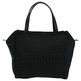 Fendi-FENDI Zucchino Canvas Hand Bag Black Auth yk8657-Black