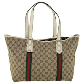 Gucci-GUCCI GG Canvas Web Sherry Line Tote Bag Beige Red Green 139260 Auth am5008-Red,Beige,Green