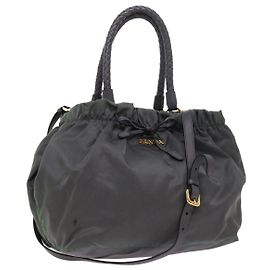 Prada Sac à main en nylon 2façon Grey Auth 54970 Marron