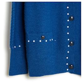 Chanel-2016 Strickjacke aus Baumwollkaschmir mit blauen Perlen FR44/48-Blau