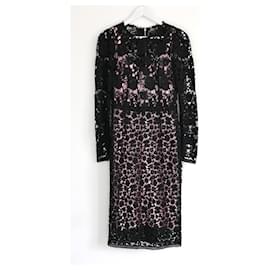 Dolce & Gabbana-Dolce & Gabbana Black Guipure Lace Pink Silk Lined Dress-Black