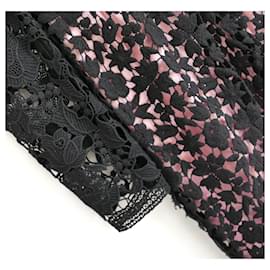 Dolce & Gabbana-Dolce & Gabbana Vestido preto com renda guipure rosa forrado de seda-Preto