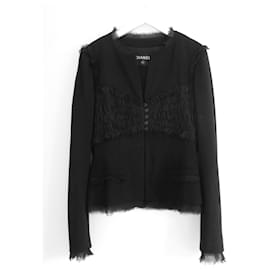 Chanel-Chanel Spring 2004 Chiron Trim Black Crepe Jacket-Black