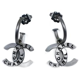 Chanel-Silver Chanel CC Earrings-Silvery