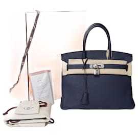 Hermès-HERMES BIRKIN BAG 30 in Blue Leather - 101476-Blue