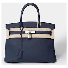 Hermès-HERMES BIRKIN Tasche 30 aus blauem Leder - 101476-Blau