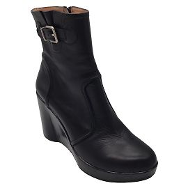 Robert Clergerie Black / Botas de couro com salto cunha com detalhe de fivela prateada Preto