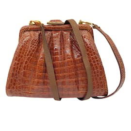 Autre Marque-Warren Edwards Vintage Cognac Crocodile Skin Leather Small Evening Bag-Brown