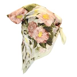 Chanel-Chanel Vintage Light Lime Green / Pink Multi Camellia Print Square Silk Twill Scarf-Multiple colors