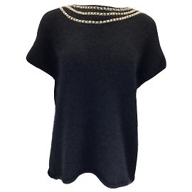 Jay Ahr Negro / Suéter de punto de angora con detalle de cadena plateada Negro