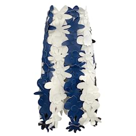 Marni-Marni Azul / Falda de cuero con print de flores blanca-Azul marino