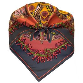 Hermes rojo / Bufanda de sarga de seda cuadrada Hermès Aux Pays des Epices multicolor gris carbón Multicolor