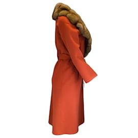 Autre Marque-Rivo Orange / Tan Sable Fur Trimmed Belted Wool and Cashmere Coat-Orange