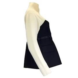 Sacai-Sacai Ivory / Black Sweater Knit and Wool Jacket-Cream