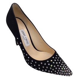 Jimmy Choo Romy Black Crystal Embellished Pointed Toe Suede Pumps Black
