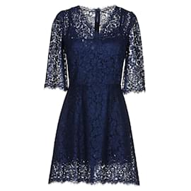 Dolce & Gabbana-Dolce & Gabbana Vestido curto de renda azul marinho-Azul marinho