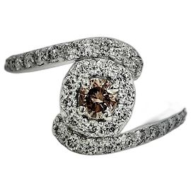 Autre Marque Rosa-brauner Diamantring Weiß