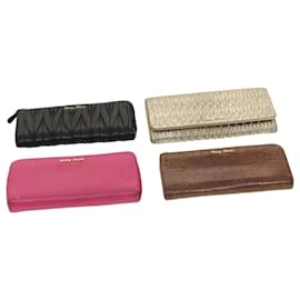 Miu Miu-Miu Miu Wallet Leather 4Set Pink Black Brown Auth bs5382-Pink