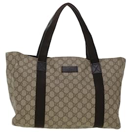Gucci-GUCCI GG Canvas Tote Bag PVC Leather Beige 141624 Auth ki3005-Brown