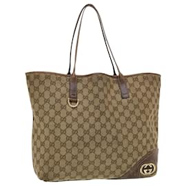 Gucci-GUCCI GG Canvas Tote Bag Beige 169945 Auth th3742-Brown