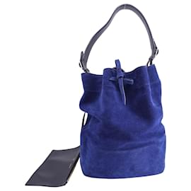 Céline-Celine Seau Drawstring Bucket Bag in Blue Suede-Blue