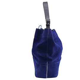 Céline-Celine Seau Drawstring Bucket Bag in Blue Suede-Blue